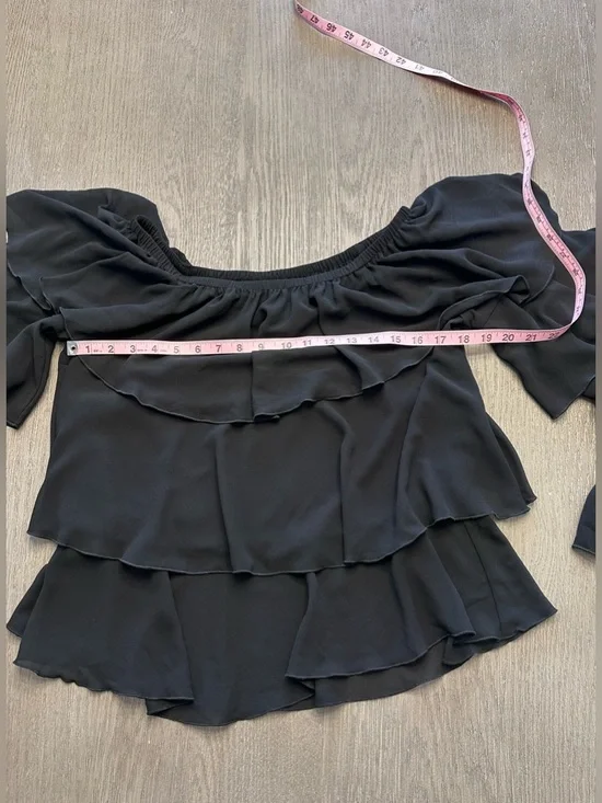 Show Me Your Mumu Chi Chi Top Black Off Shoulder Ruffle Blouse Boho Medium - Picture 4 of 7